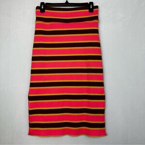 Aerie Striped Midi Pencil Skirt Ribbed Pink Side Slit Summer Funky Retro
